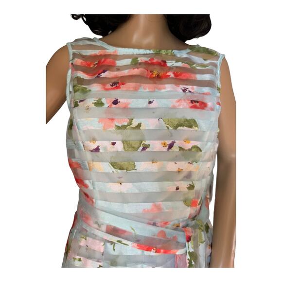 NWT Floral Striped Sheer sleeveless mint coral Sandra Darren dress size 8 - Picture 7 of 16